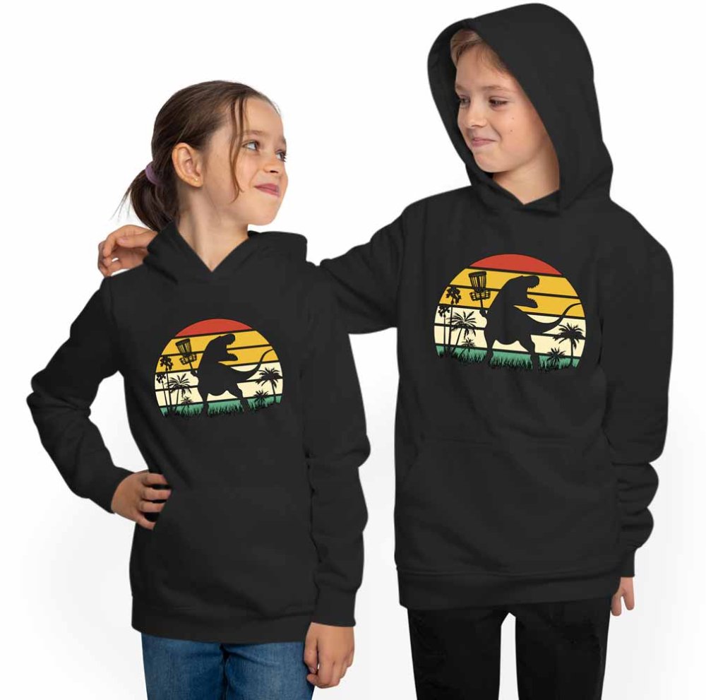 Hoodie Hooded Sweatshirt Kids - Retro with T-Rex Shadow i34